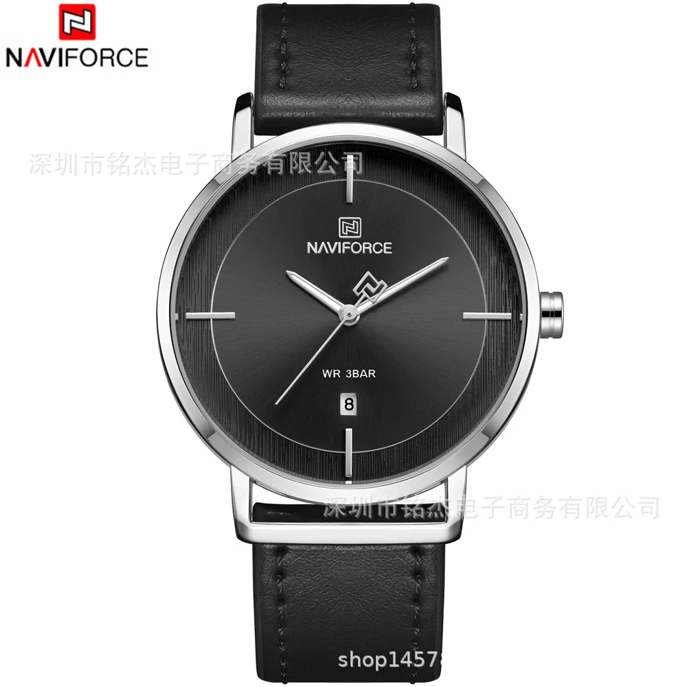 NAVIFORCE 3009 Chronograph Men\'s Fashion Casual Quartz Watch Men Waterproof Sport Watches Black Leather 24 Hour Calendar Clock
