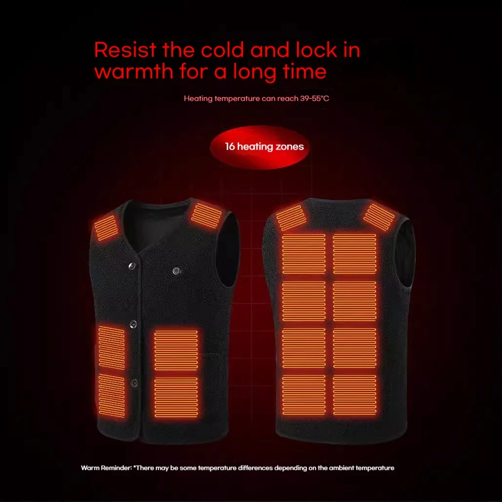 Men Women 16 Areas Heated Vest USB Charging Heated Jacket Washed Keep Warm Hiking Vest Winter Fishing Skiing Vest Heated Coats
