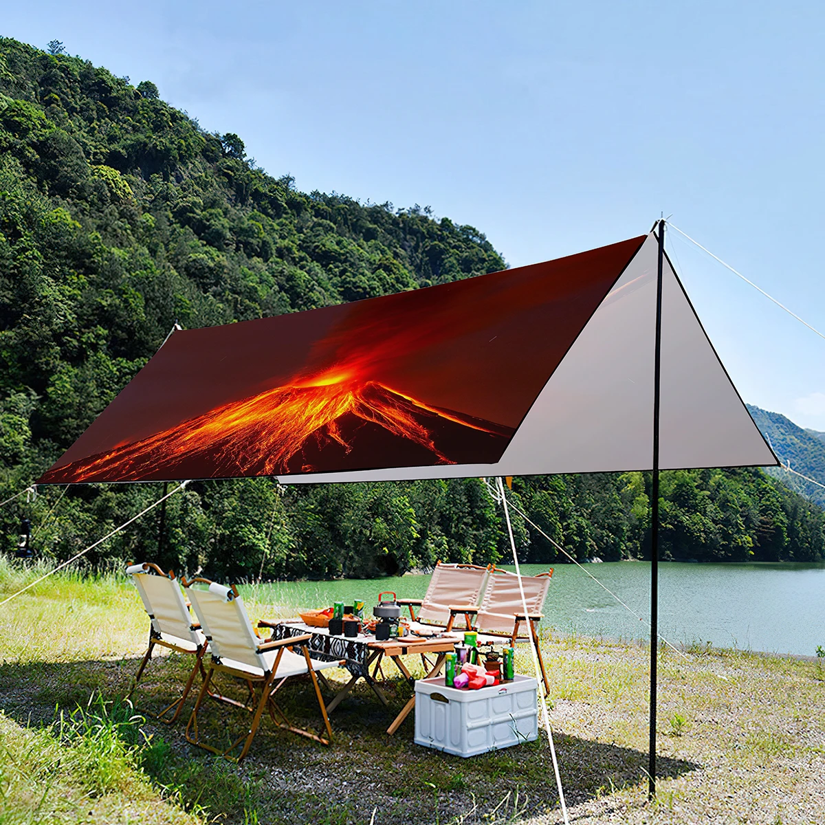 Volcano Eruption Pattern Sunshade Canopy For Garden,Lightweight Waterproof and UV-resistant Portable Oxford Tent For Picnic,Park