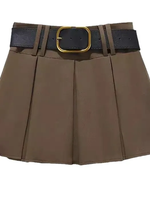 

High Waist Slimming Suit Pleated Skirt Street Sle Polyester Fabric A-Line ort Skirt for Women 8-24 Years Old