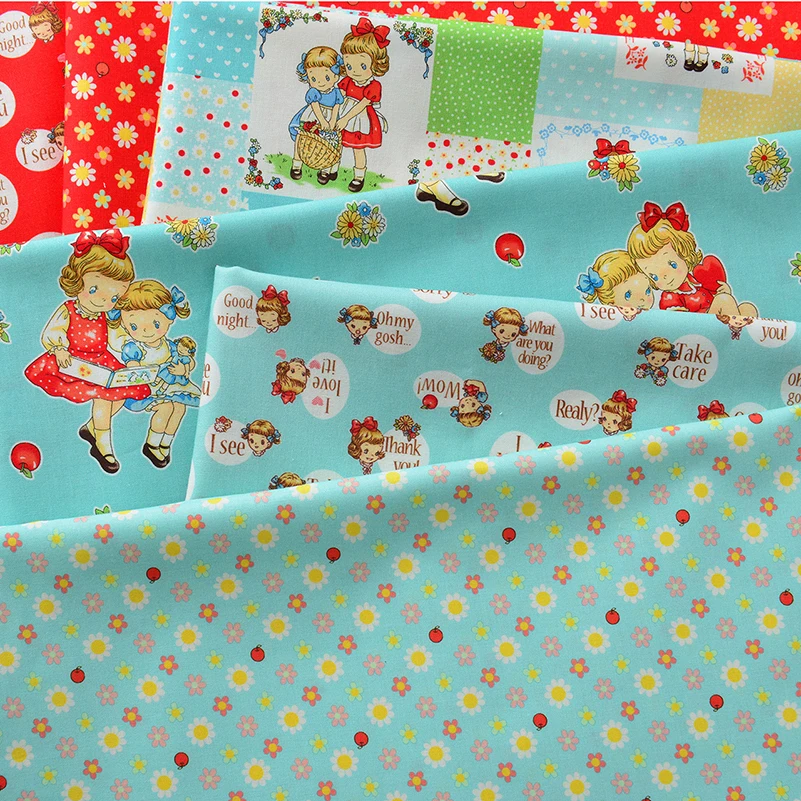 Margaret Cotton Fabric Handmade DIY Clothing Tablecloth Book Clothes Flowers Strawberry Cartoon by Half Meter