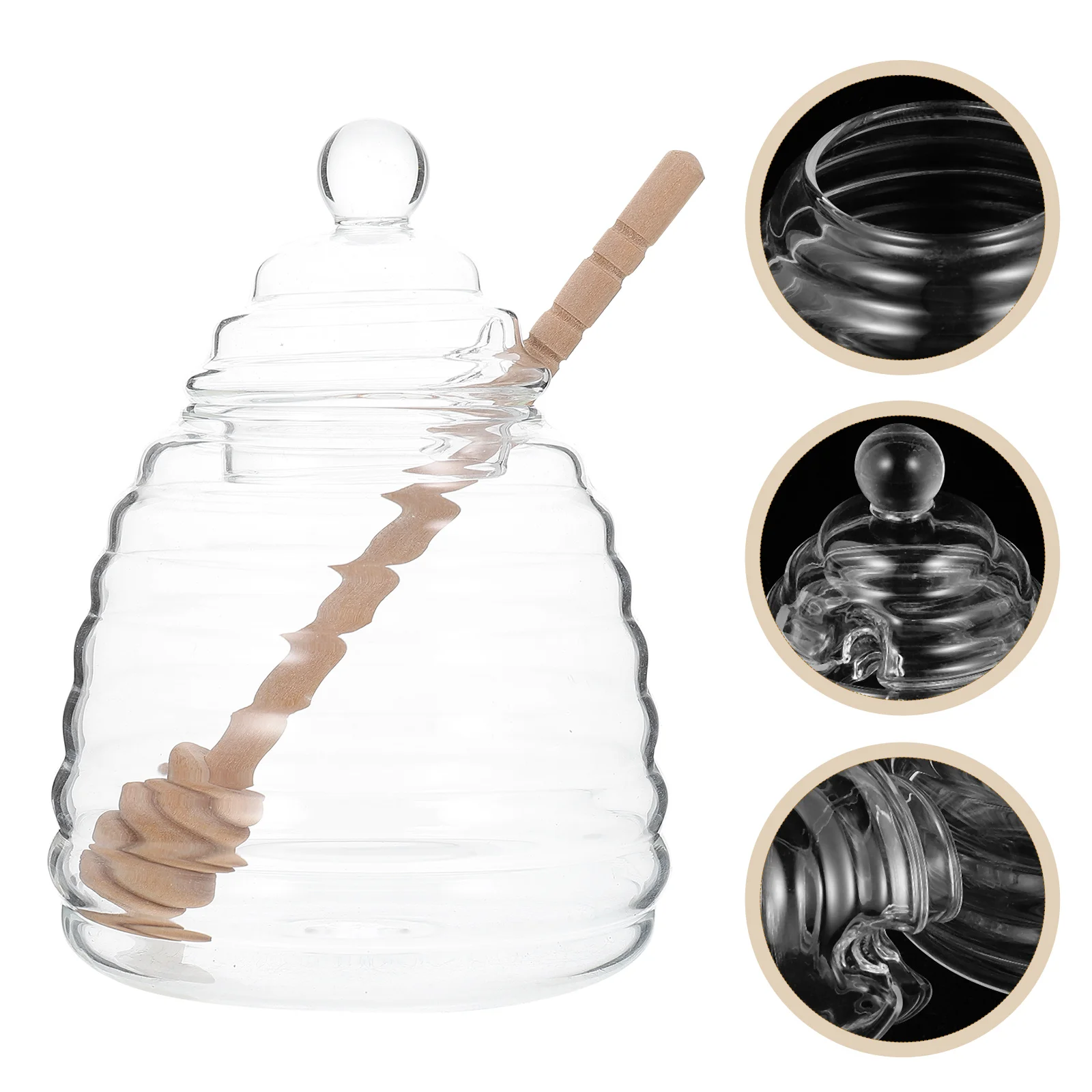 Glass Honey Jar Syrup Bee Keeping Equipment Pot with Dipper Lids Honeypot Transparent Dispenser Storage Stirrer