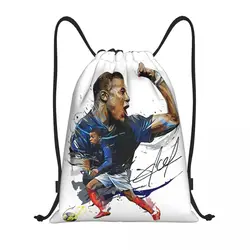 Custom Mbappes French Soccer Drawstring Backpack Sports Gym Bag for Men Women KM Football Shopping Sackpack