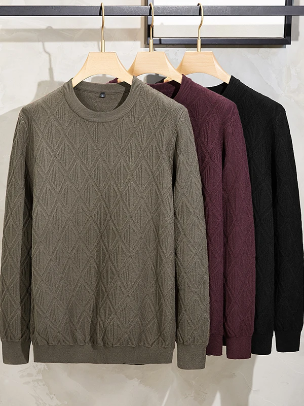 

Мужской повседневный вязаный свитер с круглым вырезом и длинными рукавами, осенний, модный, простой, больших размеров, с ромбовидным узором, удобный базовый вариант.