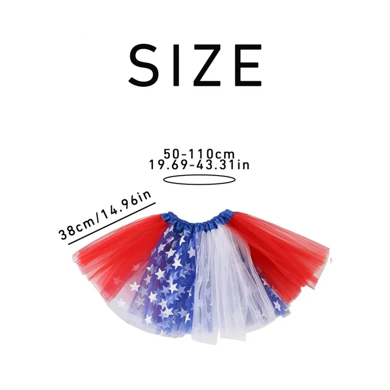 TUTkirt American Independence Day, Featuring a Red, Blue, And White-Striped Mesh with Three Layers of Thick Sequins,