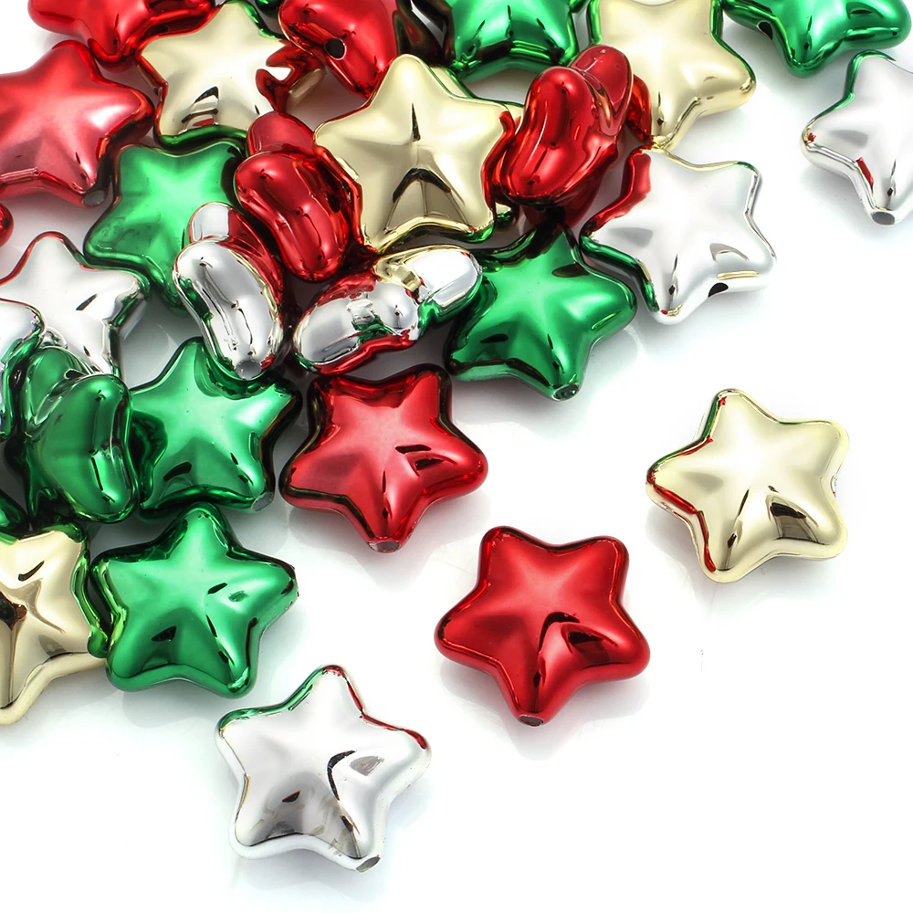 10 Stück 20mm Weihnachtsstern-Acrylperlen, glänzend, UV-elektroplattiert, metallisches Pentagramm, lose Perlen für Feiertags-DIY-Schmuckherstellung – Detail 2