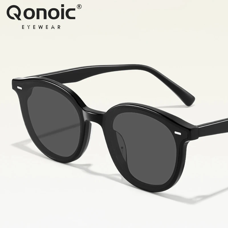 Qonoic Acetate Round Sunglasses for Women Nylon Lens UV Protection Sun Glasses Driving Outdoor Shades Fashion Eyewear AB09043