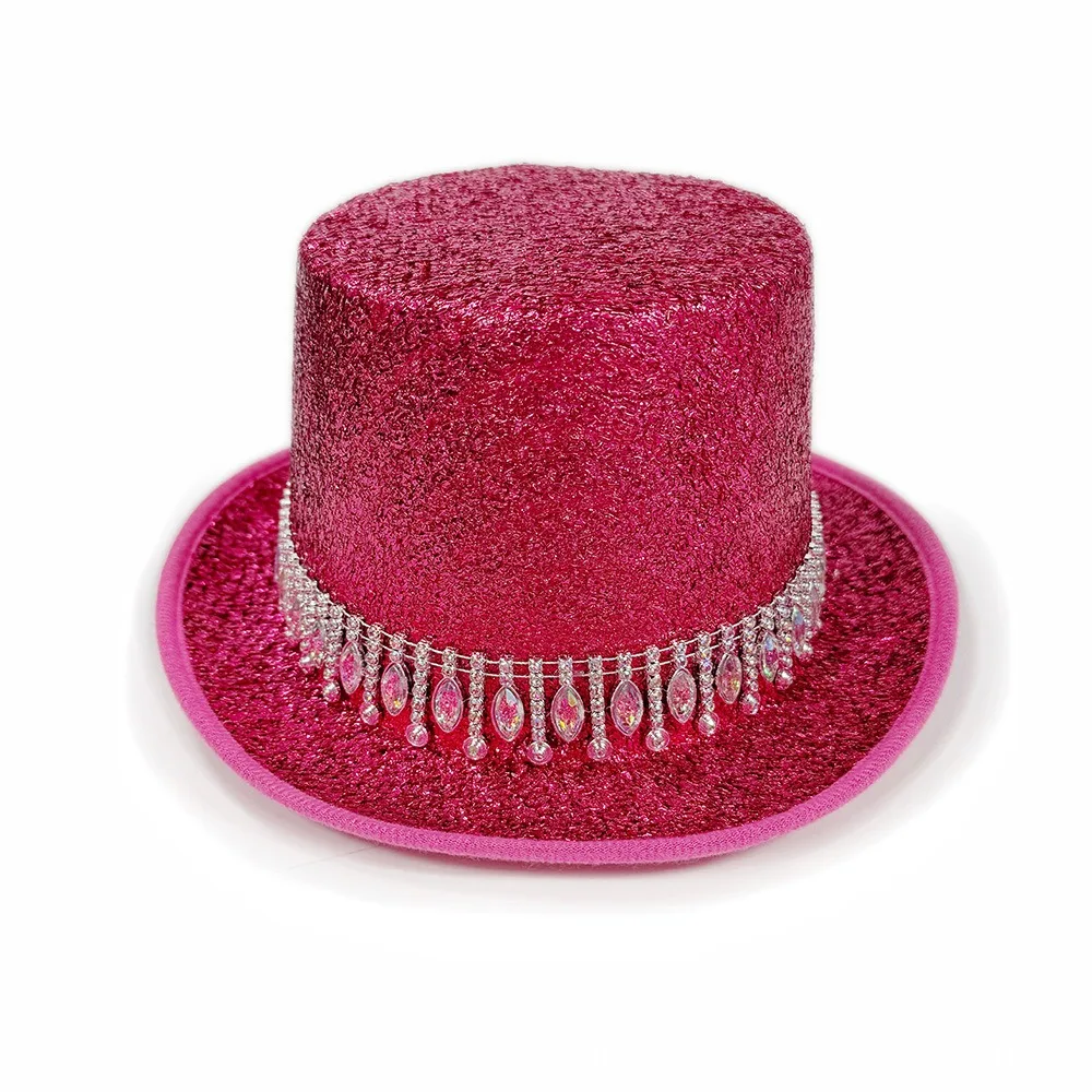 

2026 Crystal Jazz Hat Colorful Rhinestone Edge Magician Hat Unisex Roleplaying Tall Hat Party Headwear
