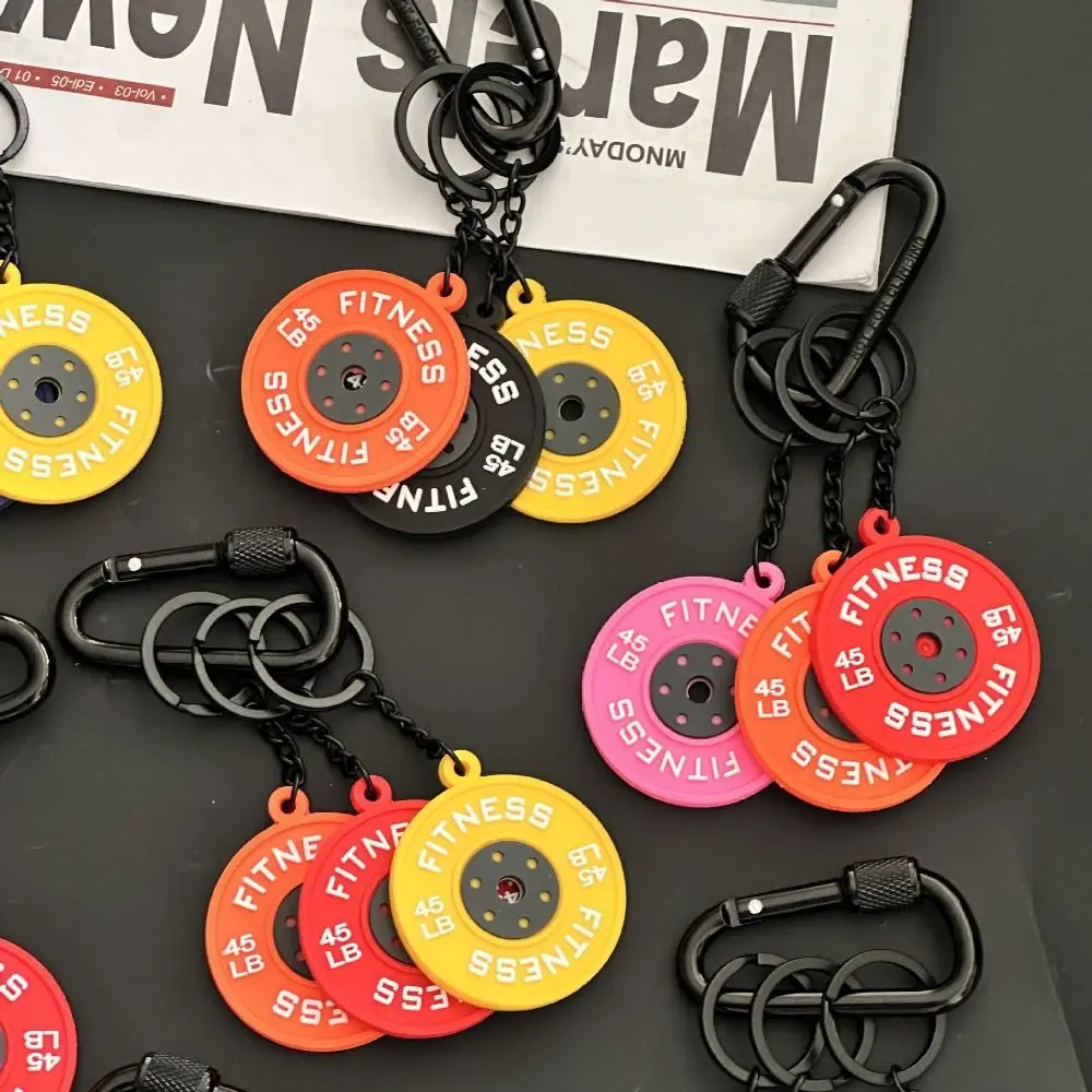

3-in-1 Barbell Plates Key Chain Mini Creative Simulation Barbell Plates Keyring with D-shaped Carabiner Bag Charm