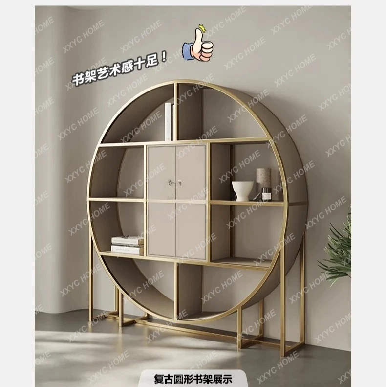 

A Light luxury modern high-end stainless steel bookcase free combination floor shelf