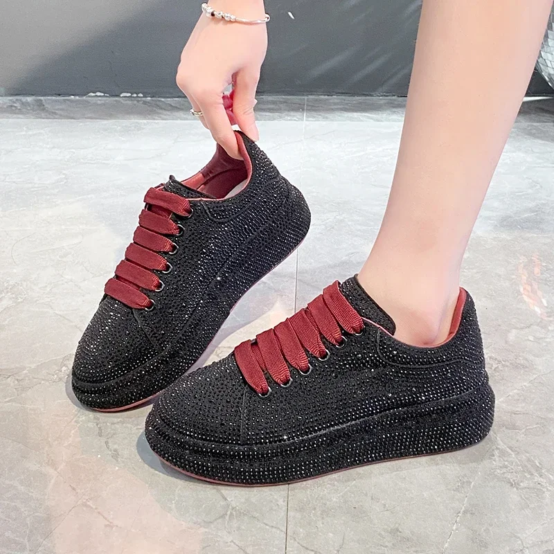 Women's Sports Shoes 2025 Spring New Platform Rhinestone Ladies Trend Casual Sneakers Shining Crystal Thick-soled Woman Sneakers