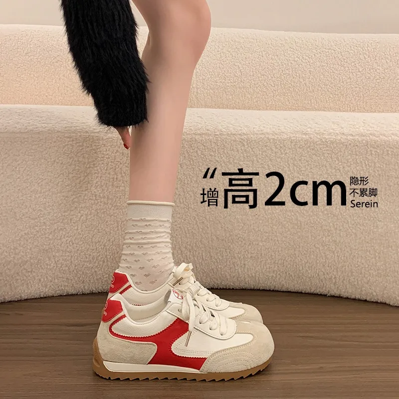 

Women Casual Sneakers 2026 Spring New Fashion Low Top Lace Up Increase Height Flat Shoes Outdoor Trendy Versatile Sport Flats