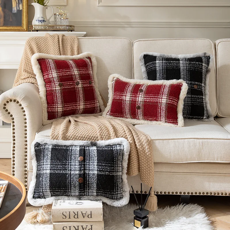 

British Plaid Pillowcase Fashion Light Luxury Soft Raw Edge Creative New Living Room Home Cushion Pillowcase