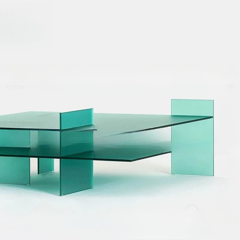 Acrylic matte green square pattern simple modern living room balcony coffee table creative transparent coffee table