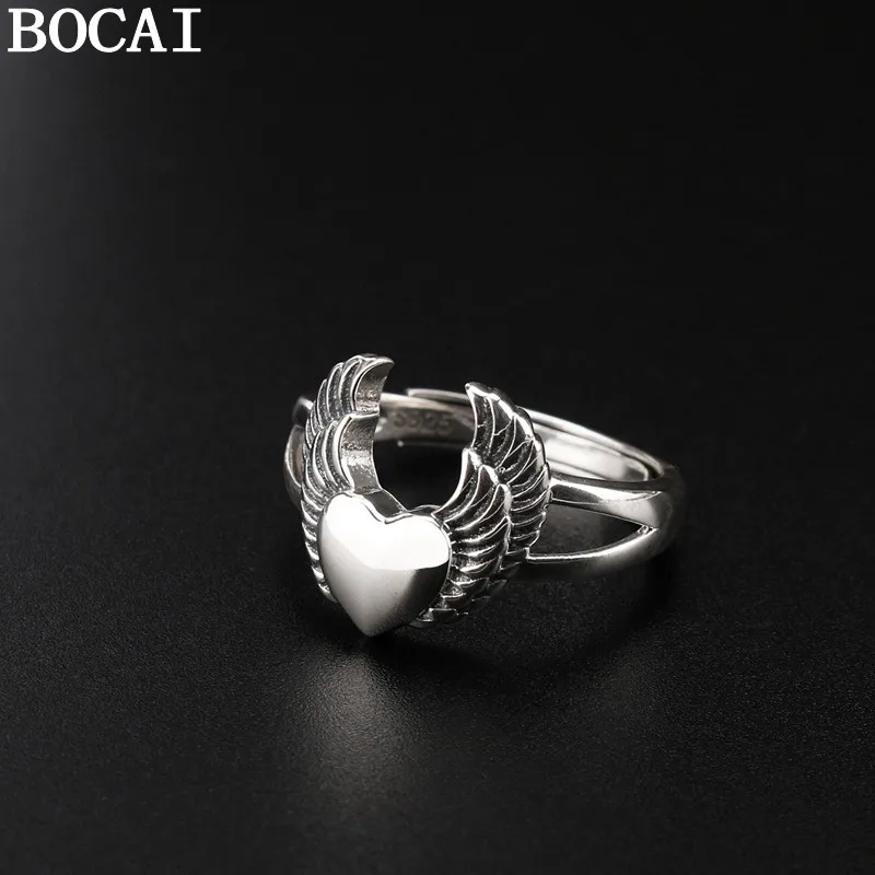 

Кольцо BOCAI S925 из стерлингового серебра в винтажном готическом стиле с крыльями сердца и крыльями любви, открытое, регулируемое