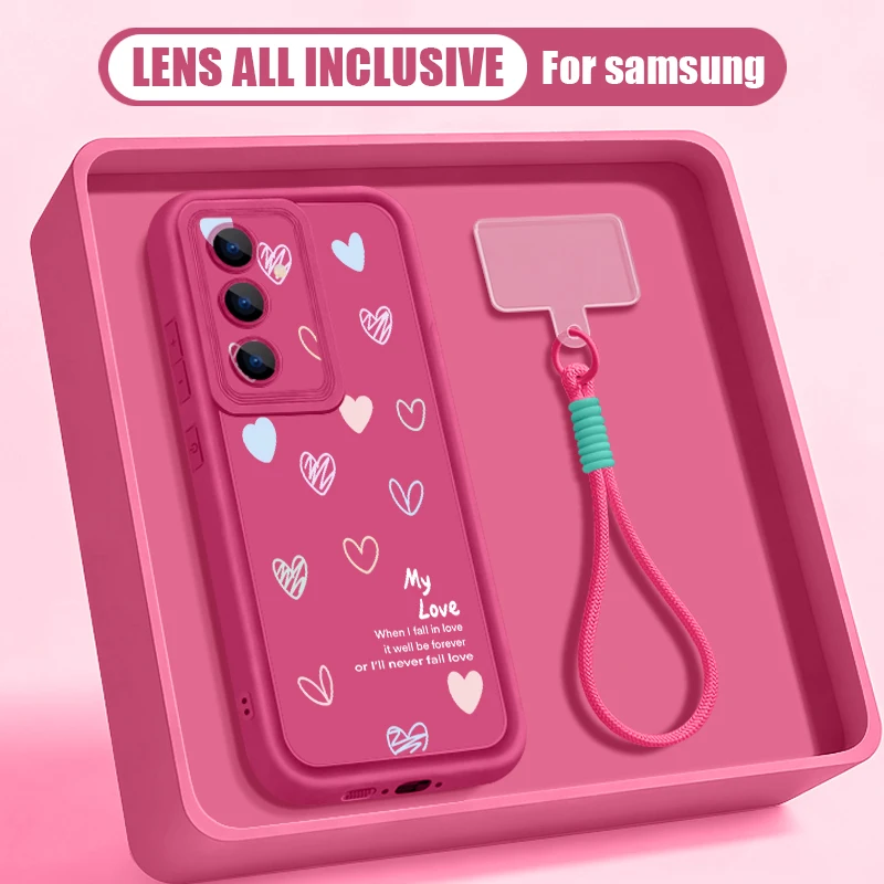 Colorful Hearts Lanyard Phone Case For Samsung Galaxy S26 S24 S23 S22 Ultra S25 FE A57 A37 A27 A56 A16 A17 A26 A55 A15 A54 Cover