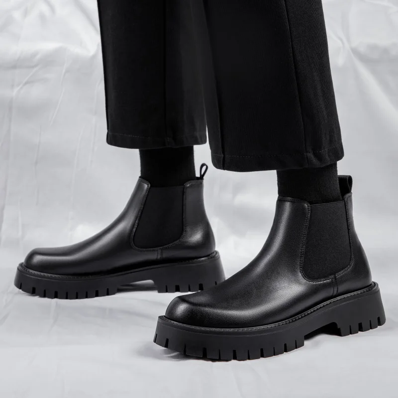 

British designer men fashion platform boots autumn winter shoes vintage black chelsea botines hombre ankle botas masculinas male