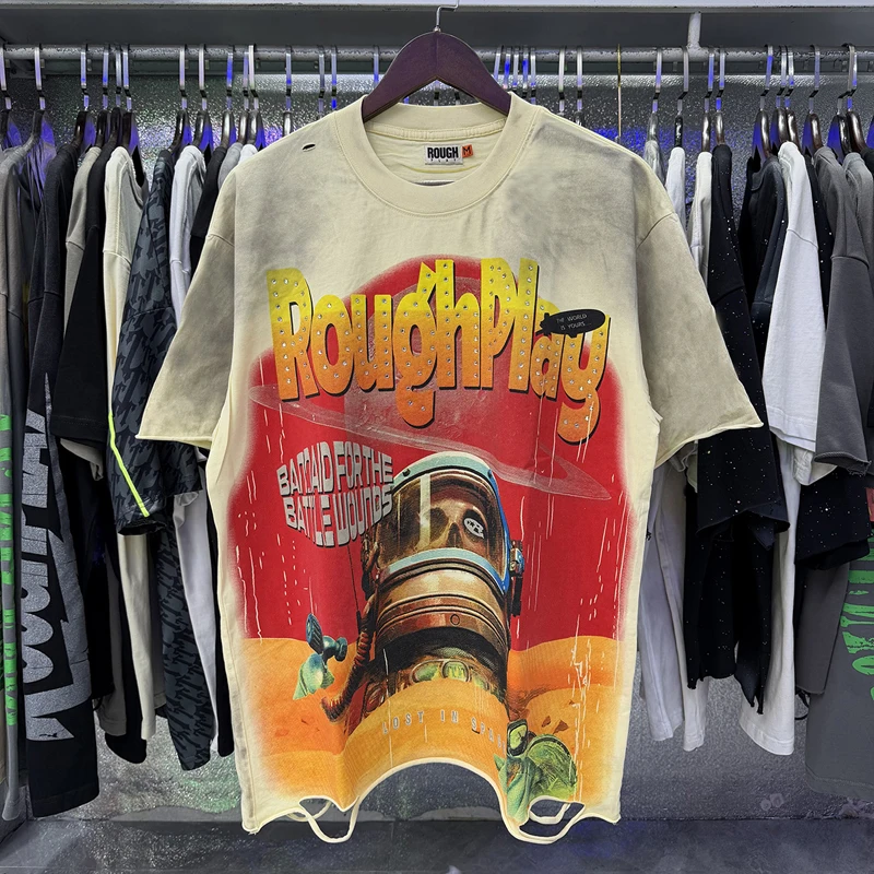 26SS New High Street Trend Brand Rough Play T-Shirt American Style Beaded Short Sleeve