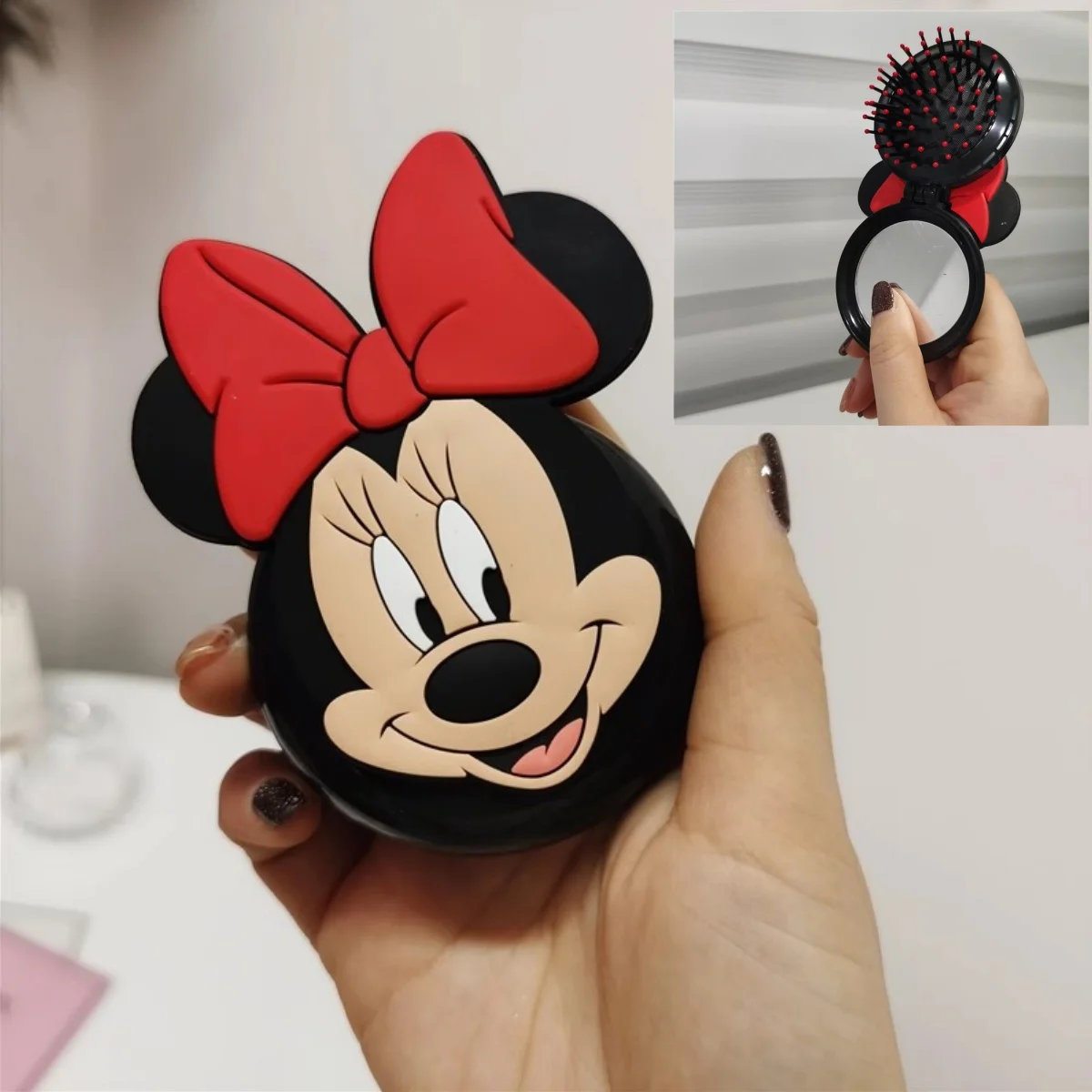 

Disney cute Mickey cartoon portable folding anti-static airbag massage comb with mirror accessories animation lady birthday gift