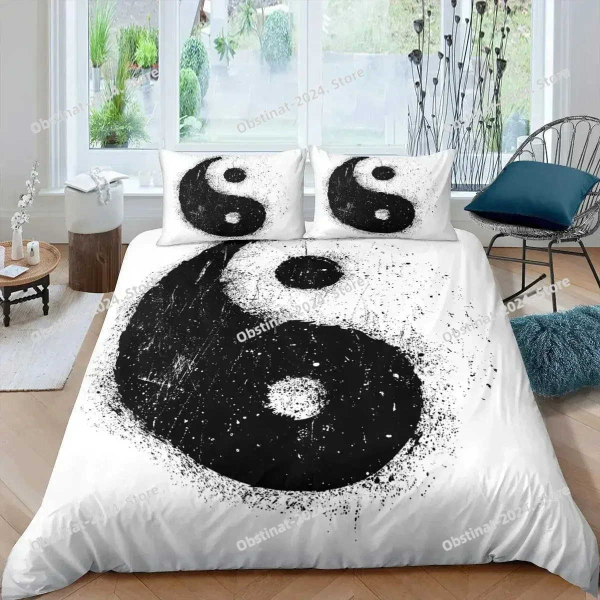

3D Yin Yang King Queen Duvet Cover Mandala Bohemian Bedding Set Retro Lotus Tai Chi Bagua Comforter Soft Chinoiserie Quilt Cover