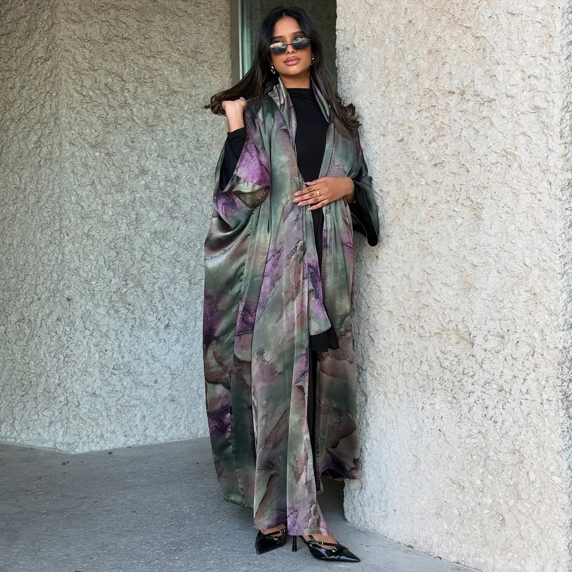 

Summer New Fashion Women's Printed Elegant Loose Casual Trendy Daily Simple Basic Long Sleeve Open Stitch Abaya Cardigans Female