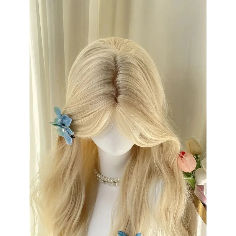 zz04zz122025 New Curly Wavy platinum Synthetic Hair Middle Part White Cosplay Long Wigs for Women Synthetict Wig
