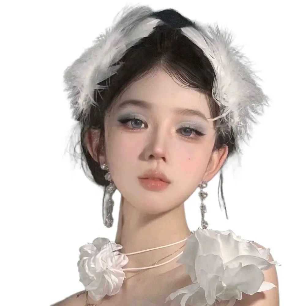 Mode Fee Witte Veer Haarspeld Elegante Zoete Parel Pluizige Haarspeld Haar Clip Voor Vrouwen Meisjes Haaraccessoires