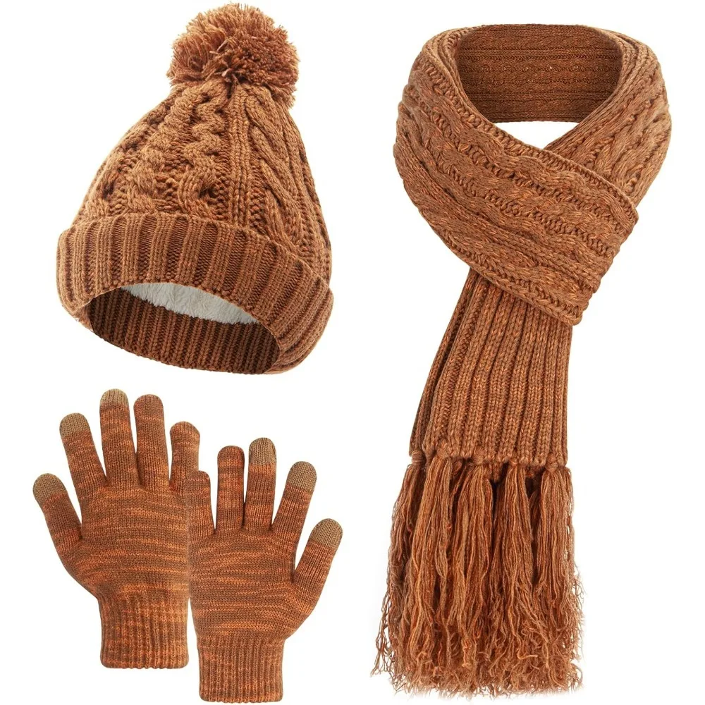 

Womens Beanie Winter Hats 3 in 1 Knit Warm Hat Gloves and Scarf Set Women Scarves for Cold Weather