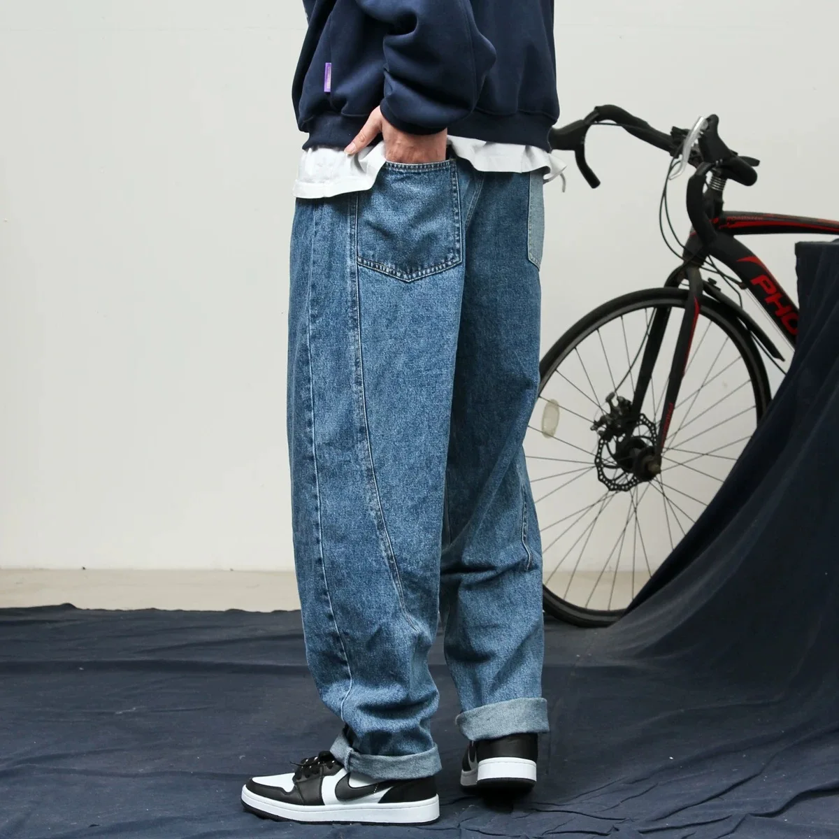 Cityboy Jeans Men Japan Harajuku Streetwear Vintage Fashion Loose Casual Denim Wide Leg Jeans Pant Male Baggy Jeans Trousers