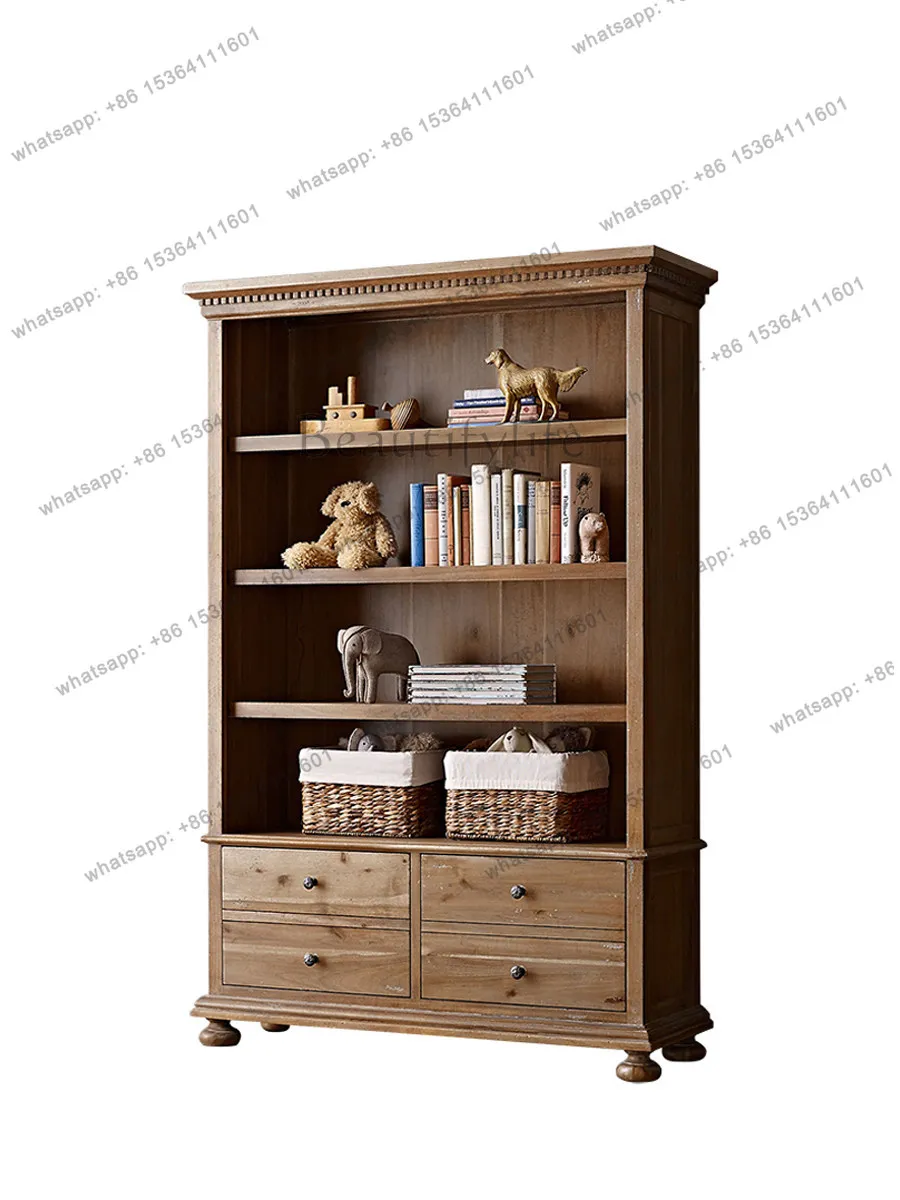 American solid wood bookshelf toy storage locker living room display cabinet