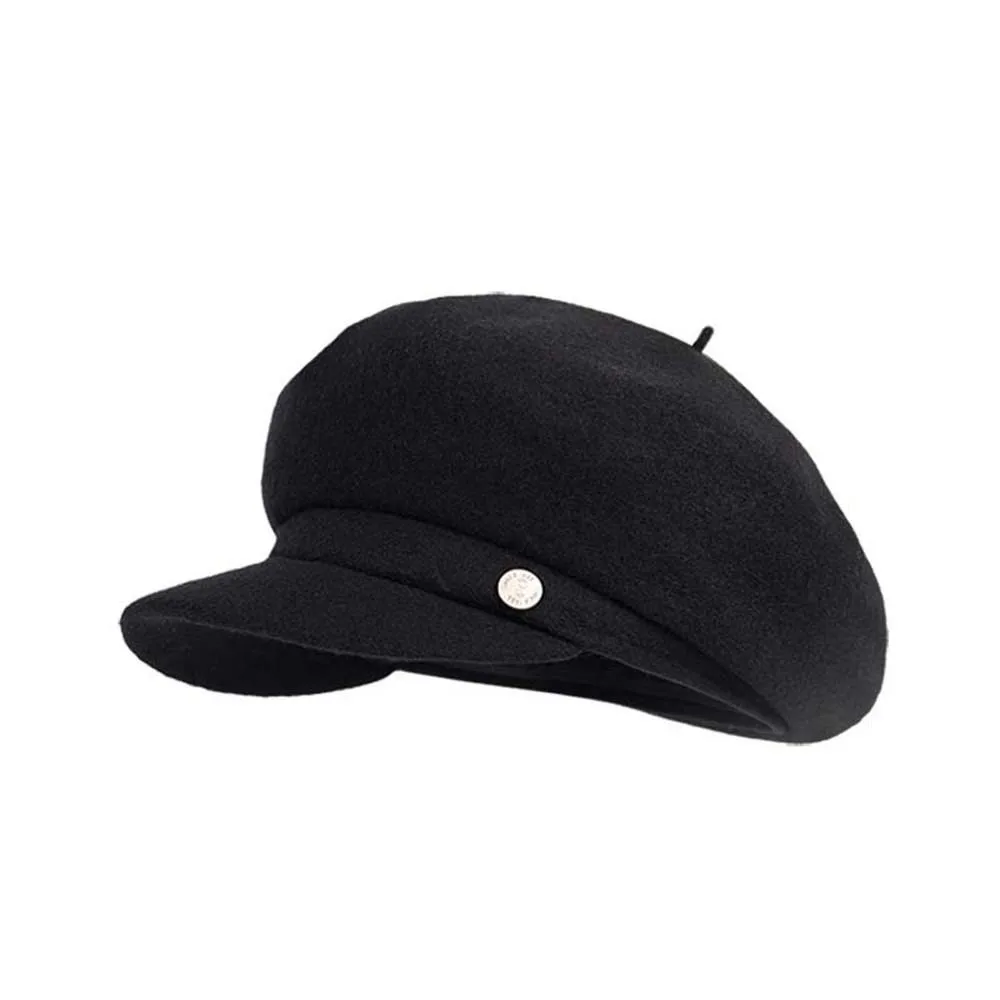 

Simple Solid Color Wool Beret Cap British Style Dome Female Painter Cap Versatile Knitted Octagonal Brimless Hat Spring