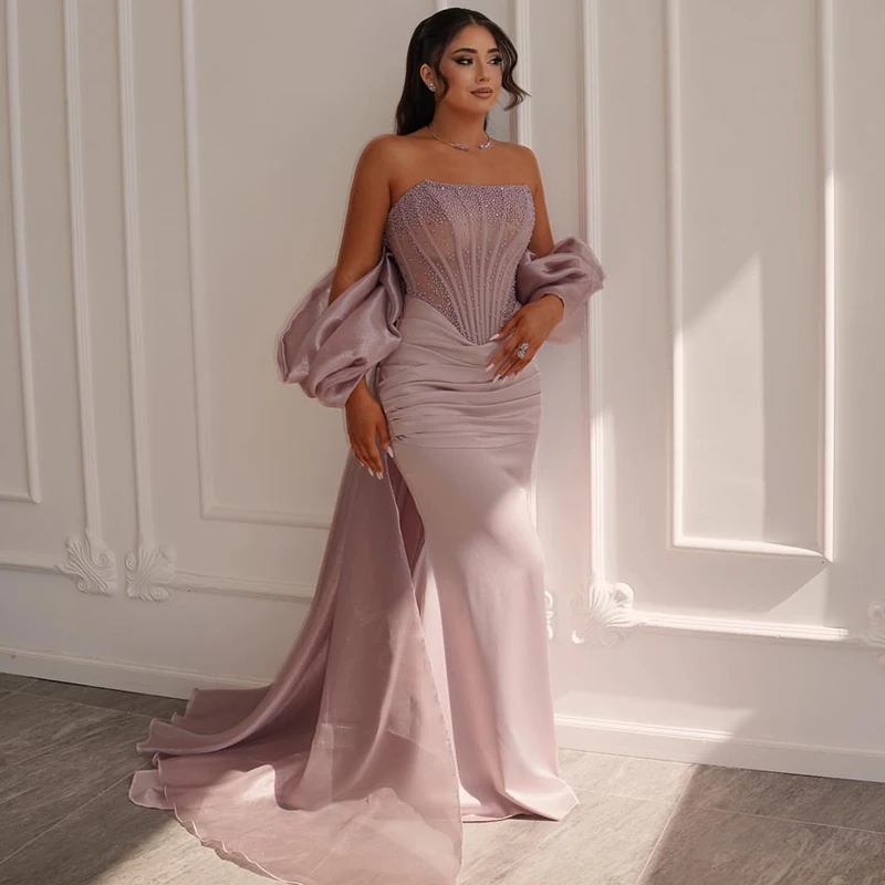 

Thinyfull 2026 Русалка Вечерние платья Длинные без бретелек с жемчугом и шалью Вечернее платье Вечернее платье Коктейльные платья для выпускного вечера по индивидуальному заказу