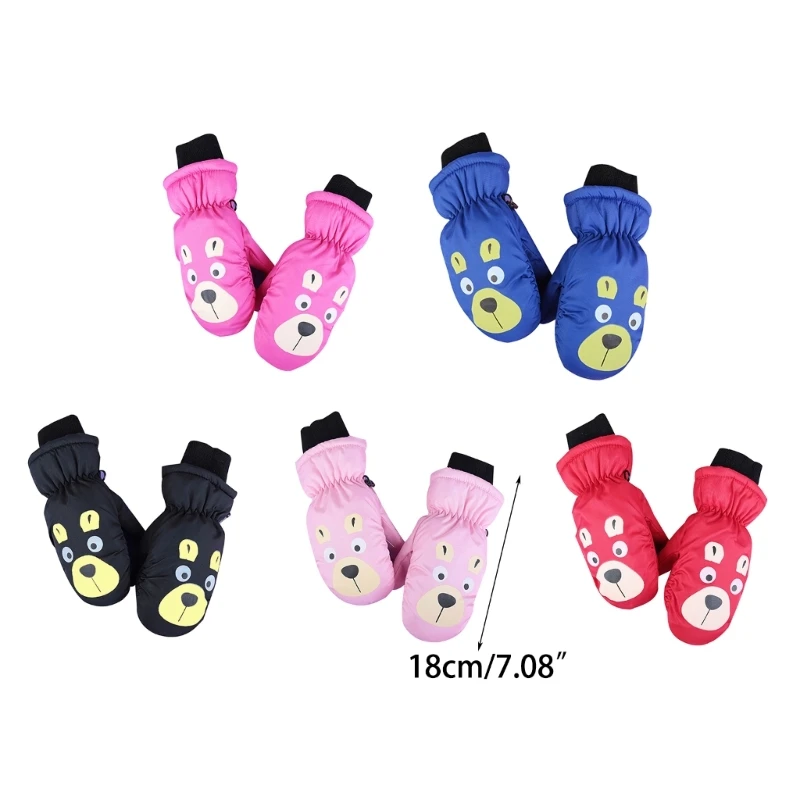 Cute Bear Children Ski Gloves Waterproof & Warm Winter Outdoor Gloves 3 Layered Gloves for 3-6 Year Olds Boys Girls