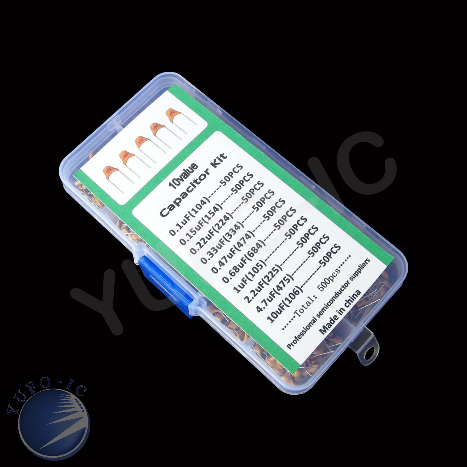 

10Value*50pc=500pc Monolithic Capacitor Kit Box 104 154 223 334 474 684 105 225 475 106 0.15/0.22/0.33/0.47/0.68/1/2.2/4.7/10uf