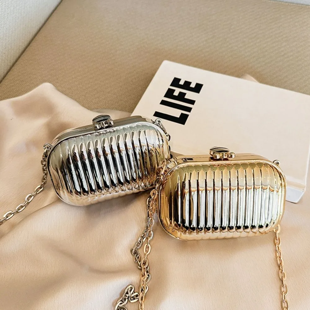 

Cute Mini Single Shoulder Bag Golden Silver Korean Style Crossbody Bag Solid Color Handbag Lipstick Storage Bag Travel