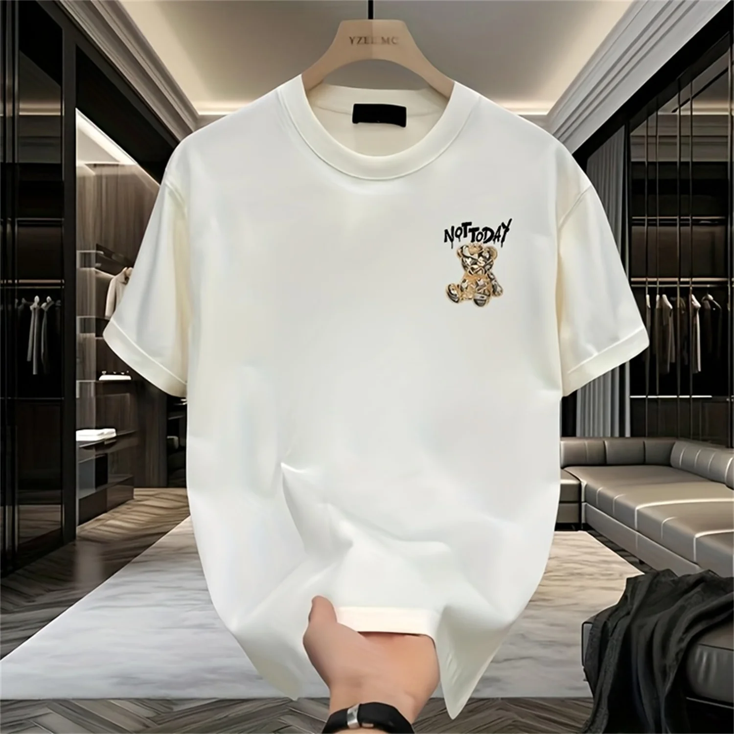 الكرتون الدب نمط تي شيرت الرجال ليس اليوم مطبوعة قصيرة الأكمام الفاخرة رجل بلايز للجنسين تي شيرت الصيف الشارع عادية الرجال تيز #5