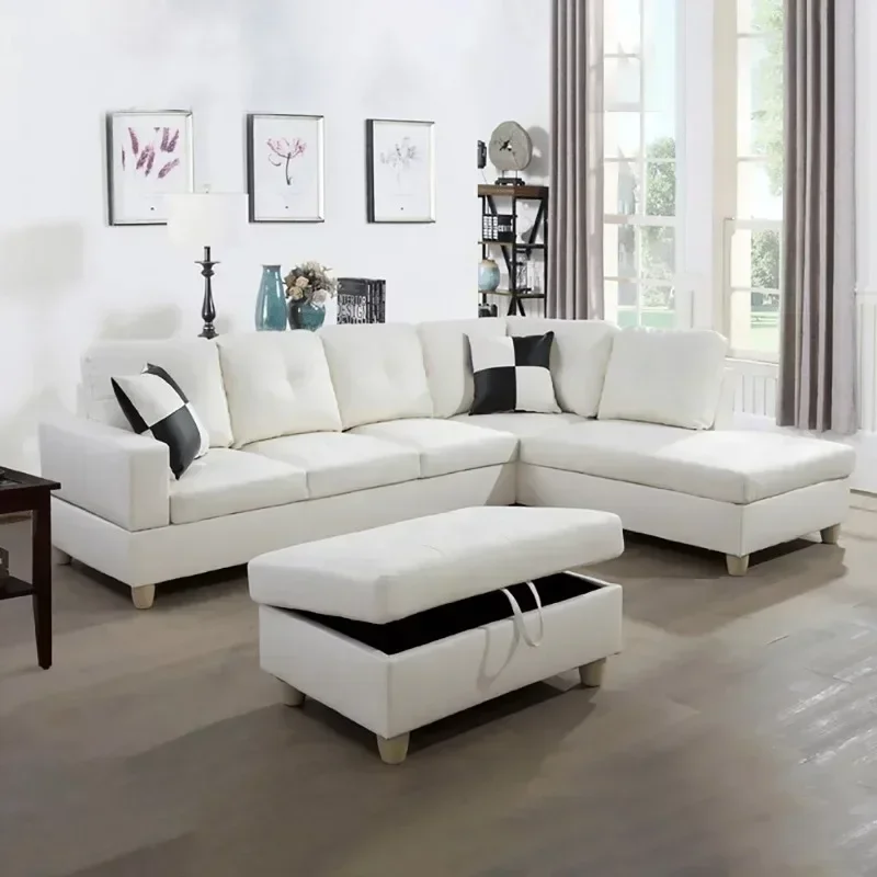 Safe Split Sofa L-shaped Sofa, Suitable For Small Living Rooms, White, Without Storage Stools