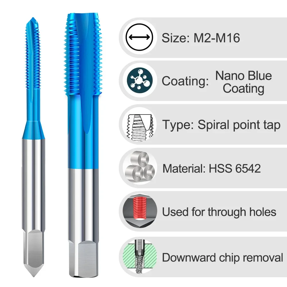 XUCHUAN 1PCS M2-M18 HSS Gewinde Tap Bohrer Nano Blau Beschichtet Maschine Stecker Tap Gerade Flöte Gewinde Schraube Tap hand Werkzeuge – Detail 5