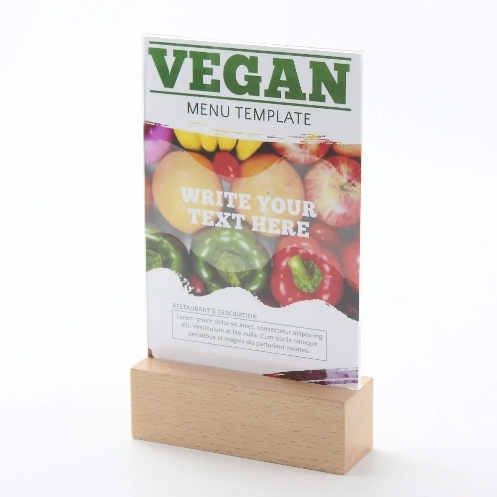 Acrylic Wooden Paper Menu Label Holder Table Desk Sign Label Price Tag Card Display Stand Poster Photo Frame A5 Thick Wood Base