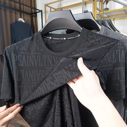 High-quality Jacquard Nylon Spandex Designer 2024 Brand Tops Men Plain Summer T Shirt Short Sleeve Casual Fashion Clothes