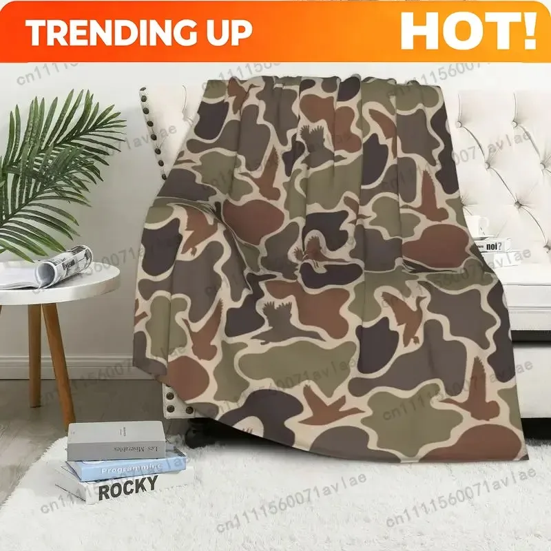 Customize Vintage Duck Camo Blanket Retro Hunting Style Camouflage Throw for hunters outdoor Car Travel Home Gift for Men Women