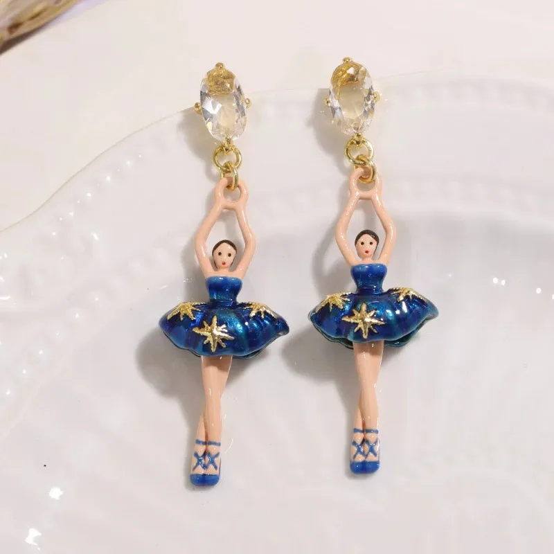 

Trendy Fashion Fairy Style Retro Dancing Girl Wearring Dress Earrings, Necklace for Women, Handdraw Coloured Glaze Girl Dangle