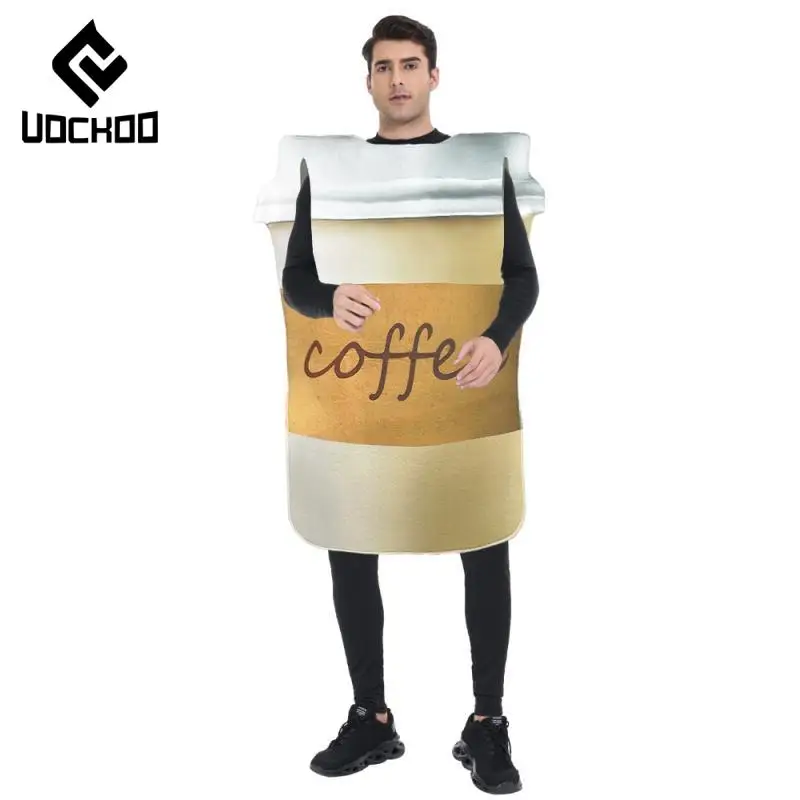 Adult Coffee Cup Costume Funny Food Party Jumpsuit Stage Performances Outfit Coffee Shop Bodysuits One Size Unisex Clothes