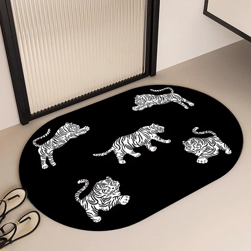 Carpet for Bathroom Floor Mat Absorbent Non-slip Foot Mats Quick-drying Diatom Mud Black Tiger Rug Home Decoration Rugs Toilet