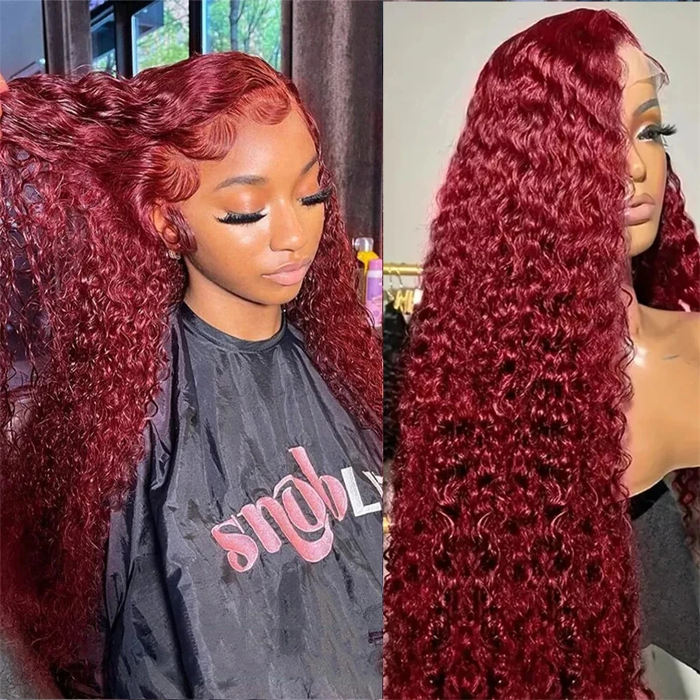 

Curly Burgundy 13x6 Lace Frontal Wig Human Hair Brazilian 99J Red Colored Deep Wave 13x4 Lace Front Human Hair Wigs For Women