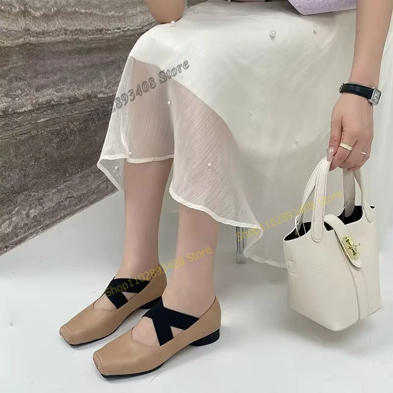 Brown Color Cross Tied Ballet Pumps Comfort Square Toe Flat with Slip on Women Shoes 2023 Fashion Concise Zapatos Para Mujere