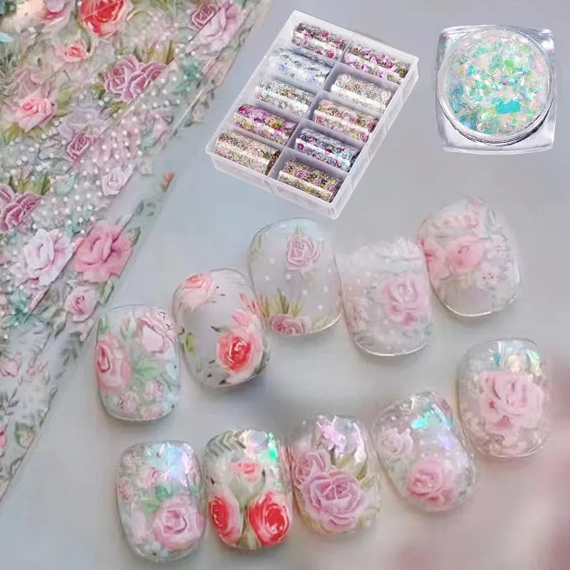 36 Patterns Flower Nail Foils for Transfer Paper Auroral Floral Foil Sunflower Nails Wraps Dried Flowers Nail Art Decorations