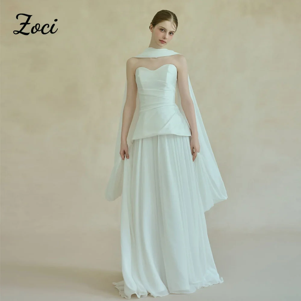 

Zoci Sweetheart Satin Chiffon A-line Korea Wedding Dress 웨딩드레스 Women Bridal Gowns Shawls Korea Photoshoot Dress Customized