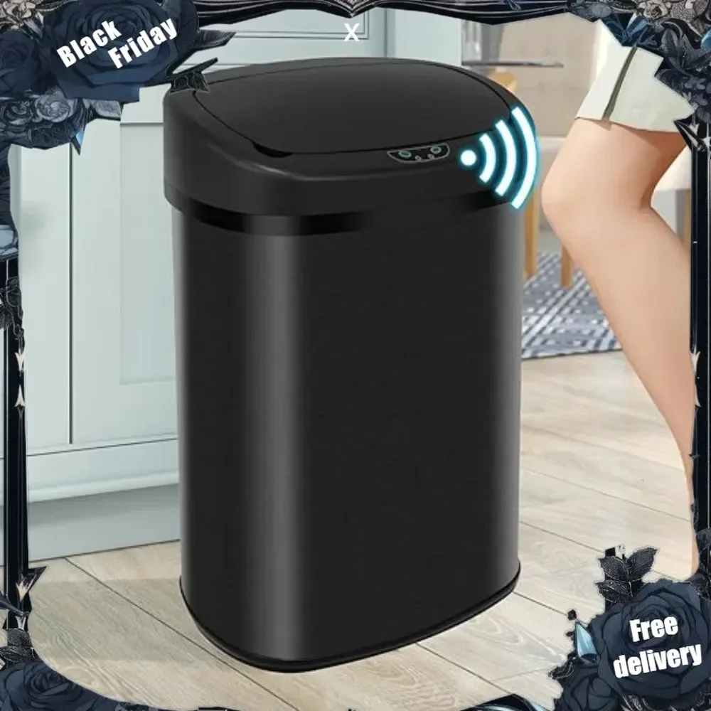 13-Gallon Kitchen Trash Can 50L Stainless Steel Garbage Can Tall Automatic Trash Bin Touchfree Trash Cans Motion Sensor Garbage