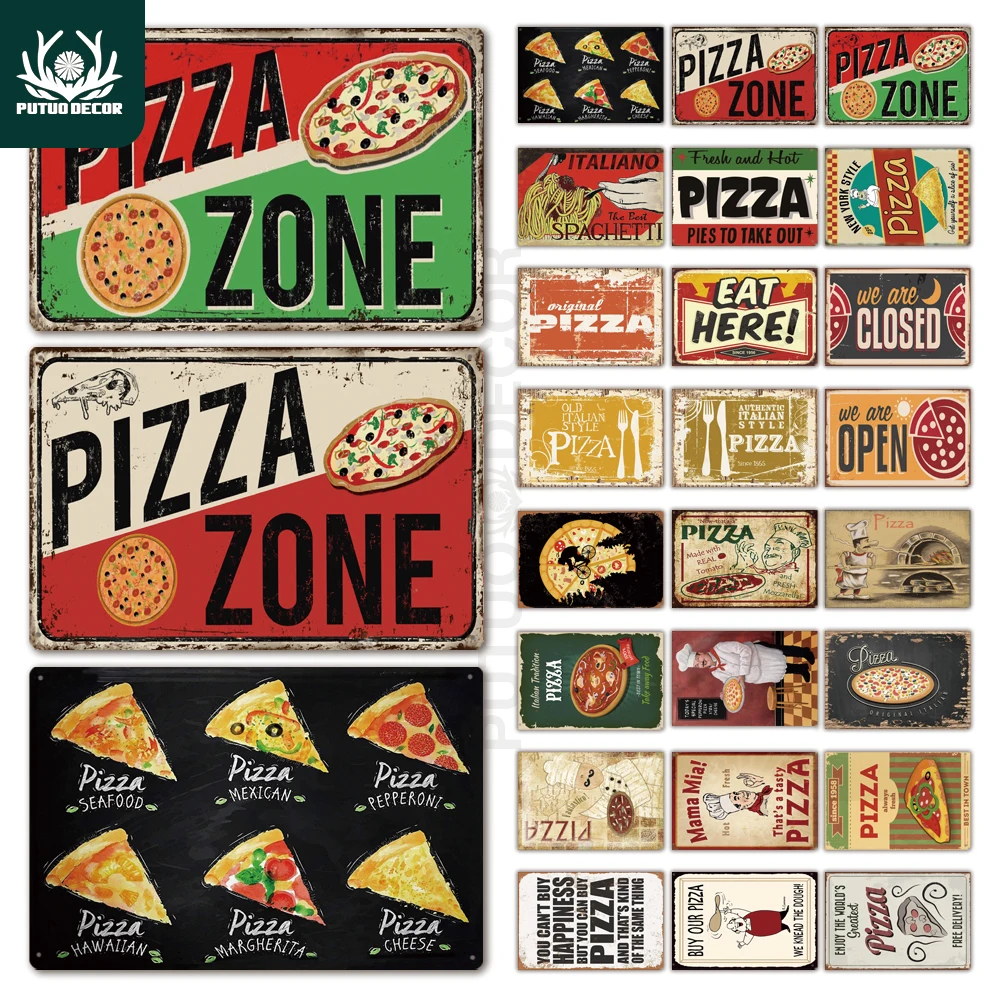 Putuo Decor Metal Retro metal plate wall decoration Cafe Bistro restaurant Pizza area decorated metal plate